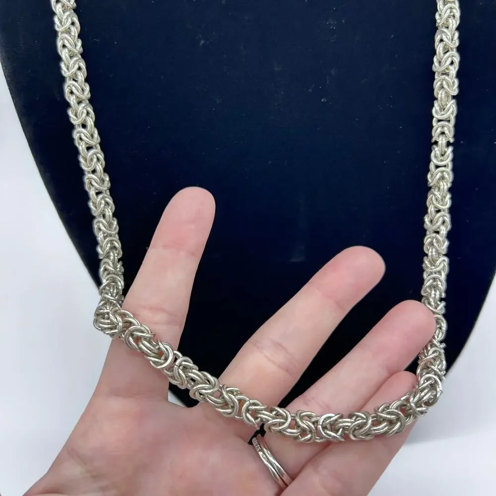 Byzantine Chain Silver Tone Necklace Long Unisex Men's Women's Costume Jewelry